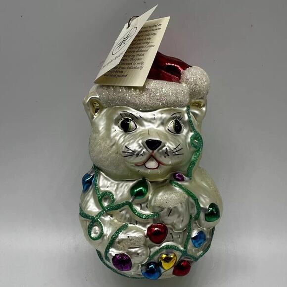 Christopher Radko Cat Christmas Lights Santa Hat Ornament (w/ Tag No Box) - Picture 1 of 5